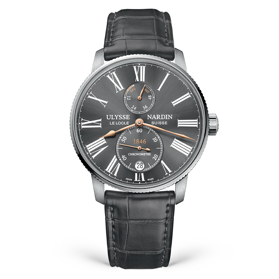 Ulysse Nardin Marine Stainless Steel 42 MM - Black Leather Strap - Black Dial - 1183-310/42-BQ