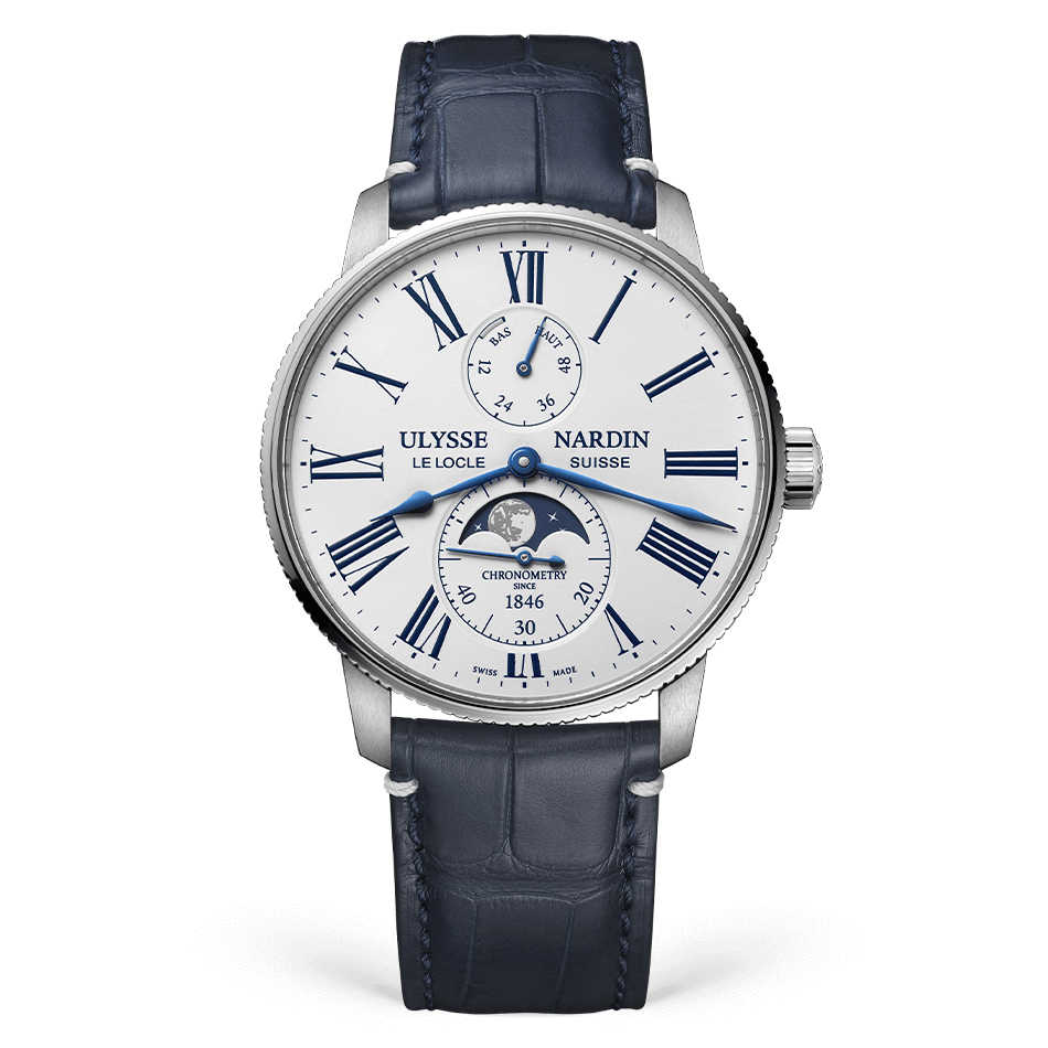 Ulysse Nardin Marine Stainless Steel 42 MM - Blue Leather Strap - White Dial - 1193-310LE-0A-175/1A