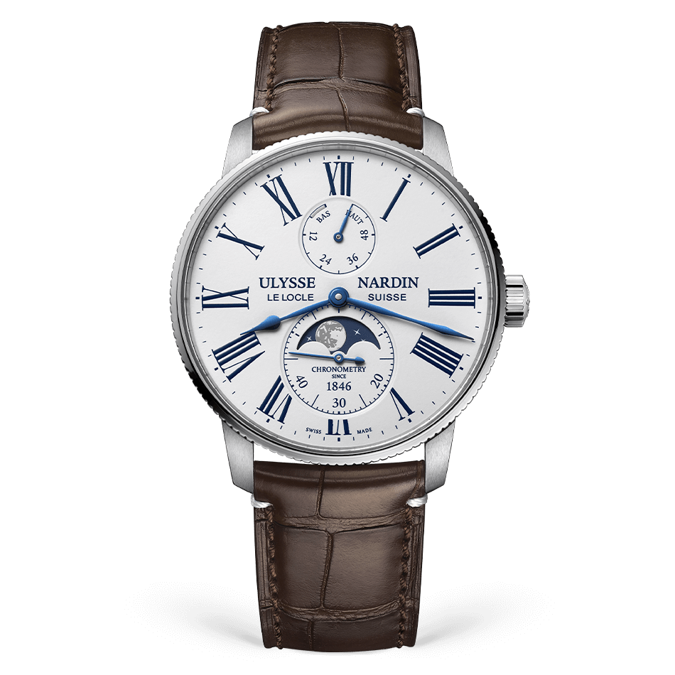 Ulysse Nardin Marine Stainless Steel 42 MM - Brown Leather Strap - White Dial - 1193-310LE-0A-175/1B