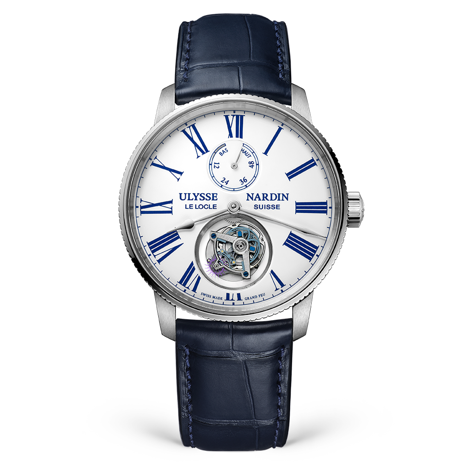 Ulysse Nardin Marine Stainless Steel 42 MM - Blue Leather Strap - White Enamel Dial - 1283-310-0AE/1A