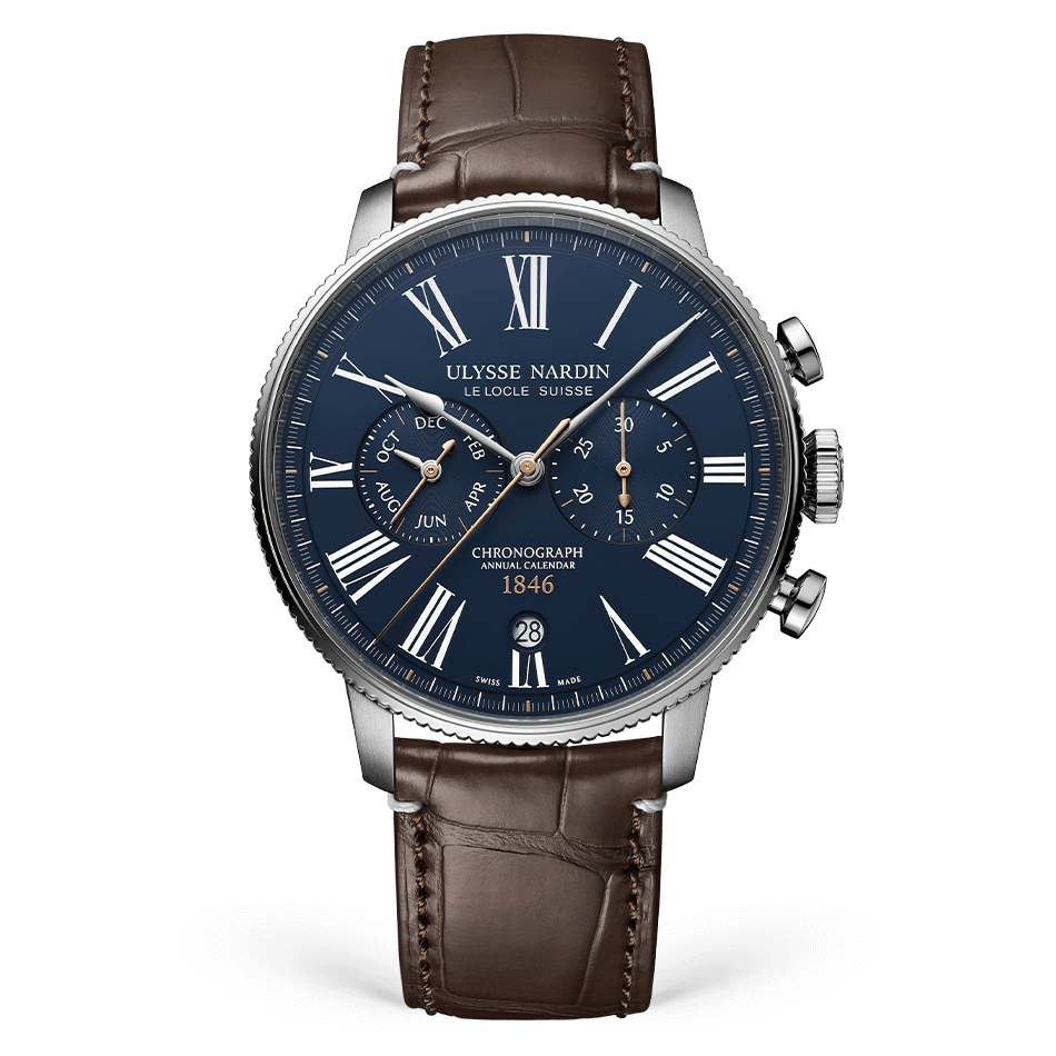 Ulysse Nardin Marine Stainless Steel 44 MM - Brown Leather Strap - Blue Dial - 1533-320LE-3A-175/1A