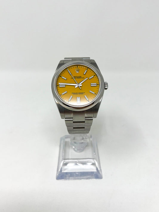 Rolex Stainless Steel Oyster Perpetual no date Watch - 41 MM - Oyster Bracelet - Yellow Dial - 124300 yio