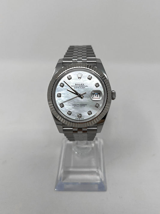 Rolex Stainless Steel and White Gold Datejust 41 Date Watch - 41 MM - Jubilee Bracelet - Fluted Bezel - Mother Of Pearl Diamond Dial