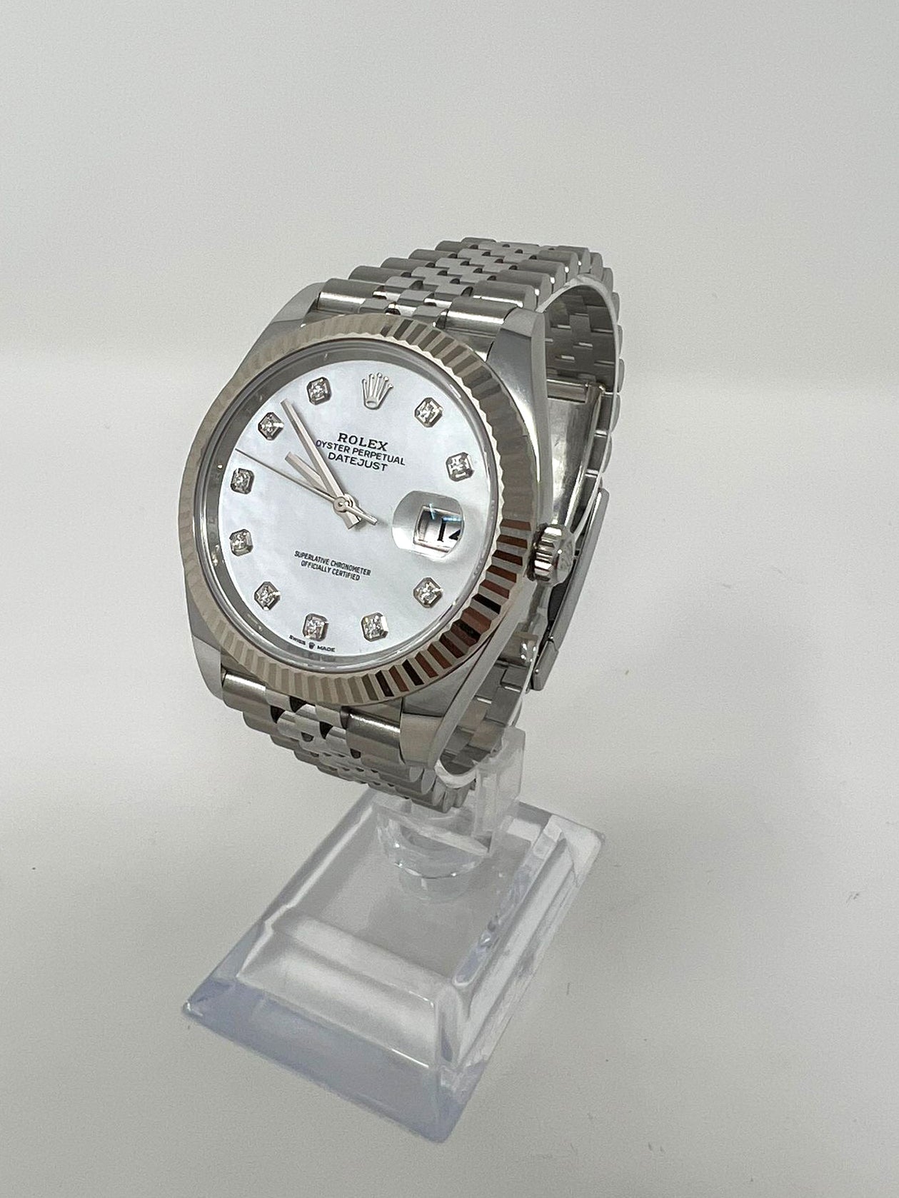 Rolex Stainless Steel and White Gold Datejust 41 Date Watch - 41 MM - Jubilee Bracelet - Fluted Bezel - Mother Of Pearl Diamond Dial