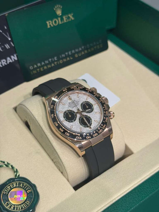 Rolex Everose Gold Cosmograph Daytona Watch - 40 MM - Oysterflex Strap - Black Cerachrom Bezel - Meteorite and Black Index Dial - 126515LN-0008
