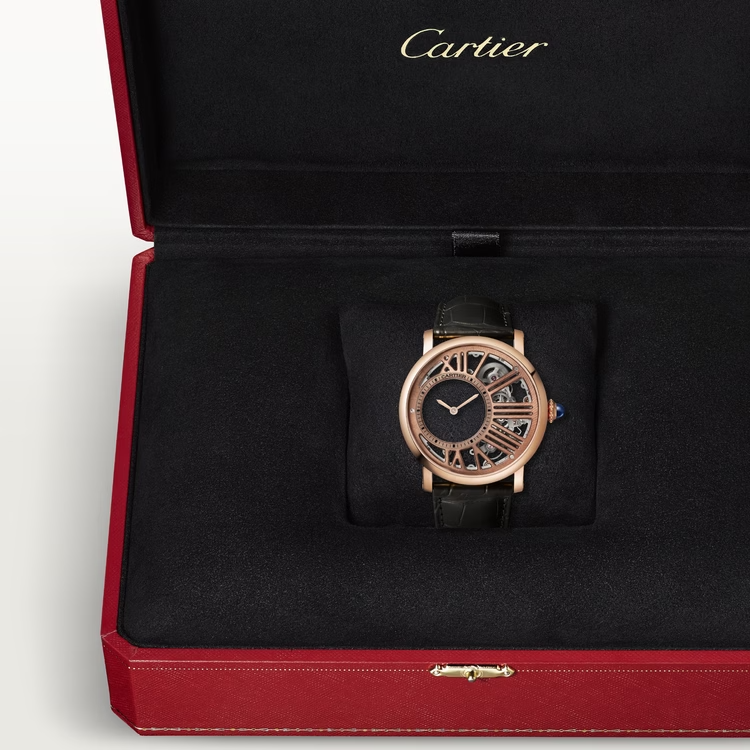 Cartier Ronde Rotonde de Cartier Rose gold 42 MM - Black Alligator Leather Strap - Skeleton Dial - WHRO0060