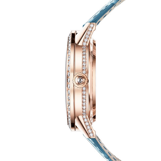 JLC - Rendez-Vous Jewellery Tourbillon - 39 MM - Pink Gold - Blue Diamond Dial - Diamond Bezel - Blue Leather Strap - Q3412480