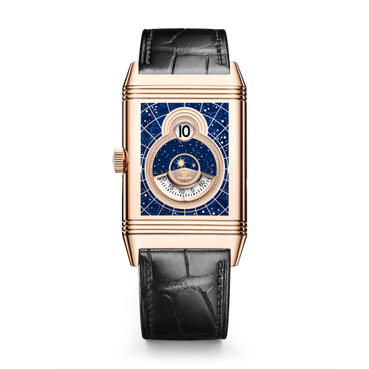 JLC - Reverso Tribute Nonantieme Enamel - Limited Edition - 49.4 MM x 29.9 MM - Pink Gold - Charcoal Gray/Blue Enamel Dial - Black Leather Strap - Q71125E1