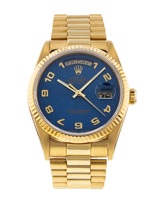 Rolex Day-Date - 36 MM - Yellow Gold - Blue Arabic Dial - 18038 bla nyc watcher nyc watches