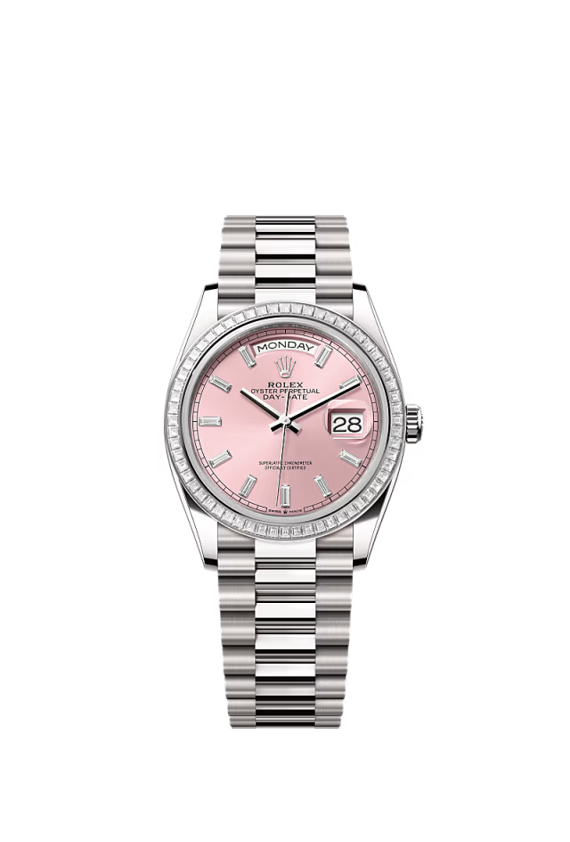 Rolex Day-Date - 36 MM - White Gold - Rose Dial - 128399TBR PRd nyc watcher nyc watches