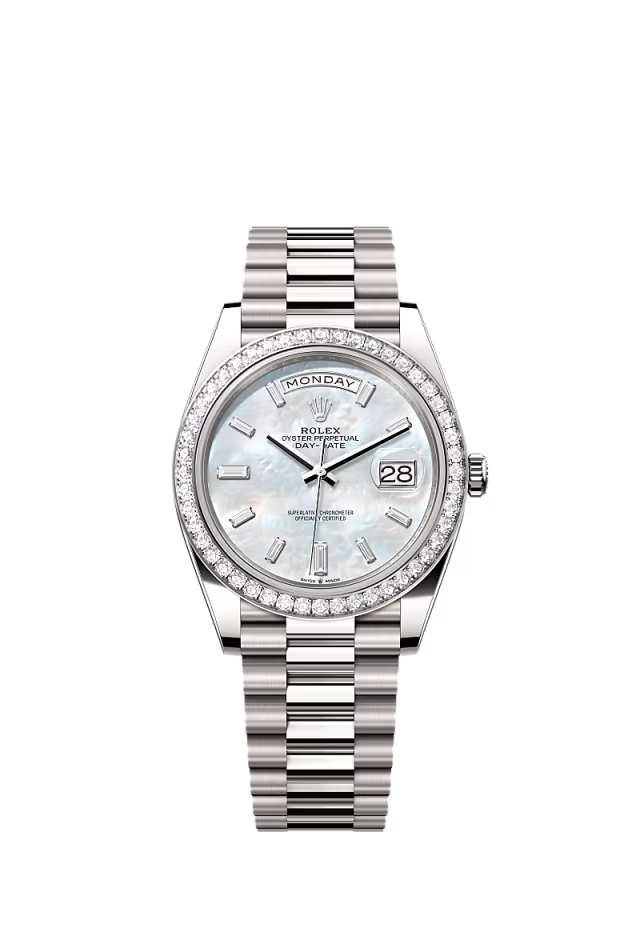 Rolex Day-Date - 40 MM - White Gold - MoP White Dial - 228349RBR PMOPD nyc watcher nyc watches