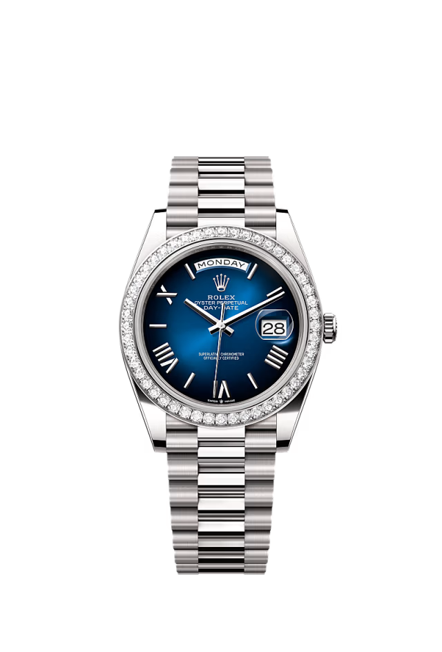 Rolex Day-Date - 40 MM - White Gold - Blue Dial - 228349RBR PBlD nyc watcher nyc watches