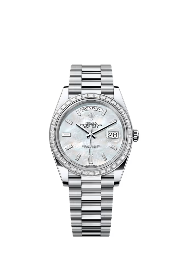 Rolex Day-Date - 40 MM - Platinum - MOP White Dial - 228396TBR PMOPD nyc watcher nyc watches