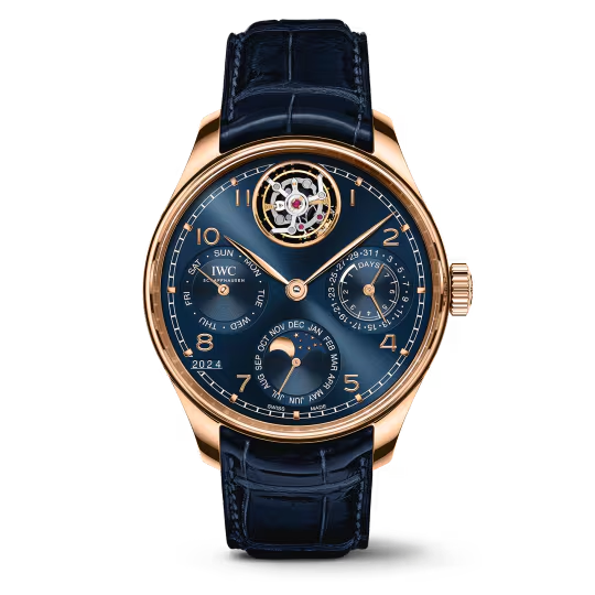 IWC Portugieser - Perpetual Calendar - Tourbillon - Moonphase - Rose Gold - 45 MM - Blue Dial - IW504504 nyc watcher nyc watches