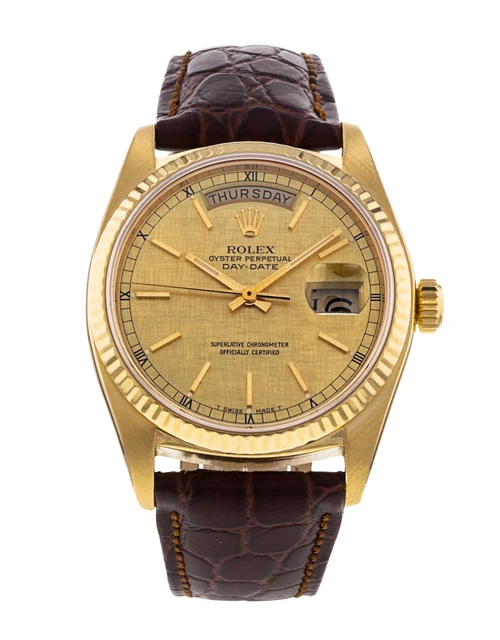 Rolex Day-Date - 36 MM - Yellow Gold - Champagne Linen Index Dial - 18038 chli nyc watcher nyc watches