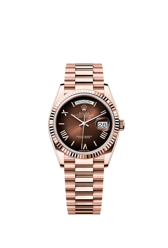 Rolex Day-Date - 36 MM - Rose Gold - Brown Dial - 128235 PB nyc watcher nyc watches