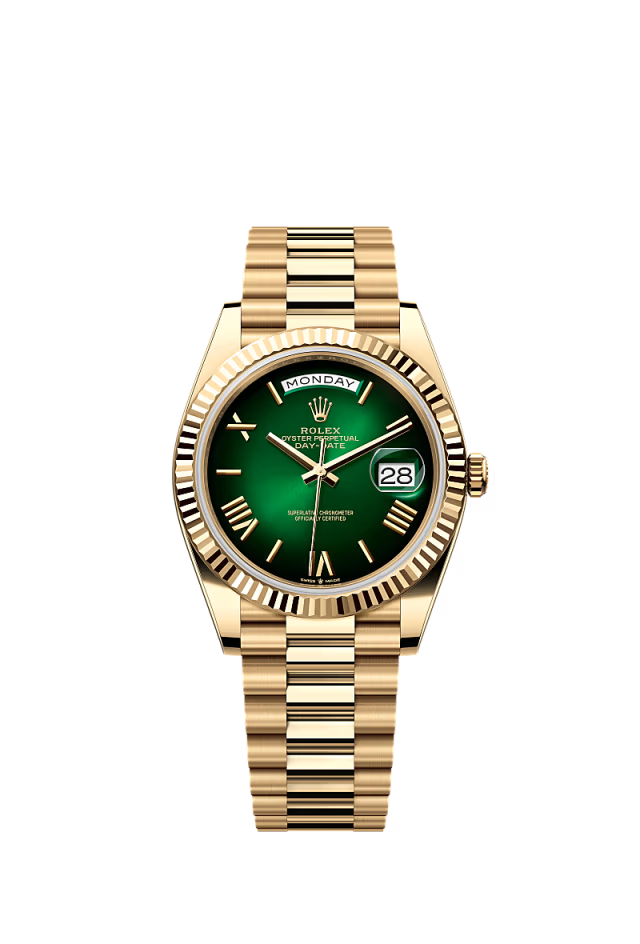 Rolex Day-Date - 40 MM - Yellow Gold - Green Dial - 228238 PGF nyc watcher nyc watches