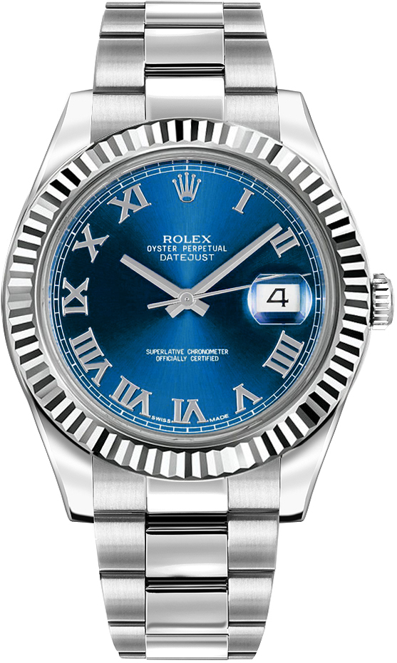 Rolex Stainless Steel and White Gold Datejust 41 Date Watch - 41 MM - Oyster Bracelet - Fluted Bezel - Blue Roman Dial - 116334-0004