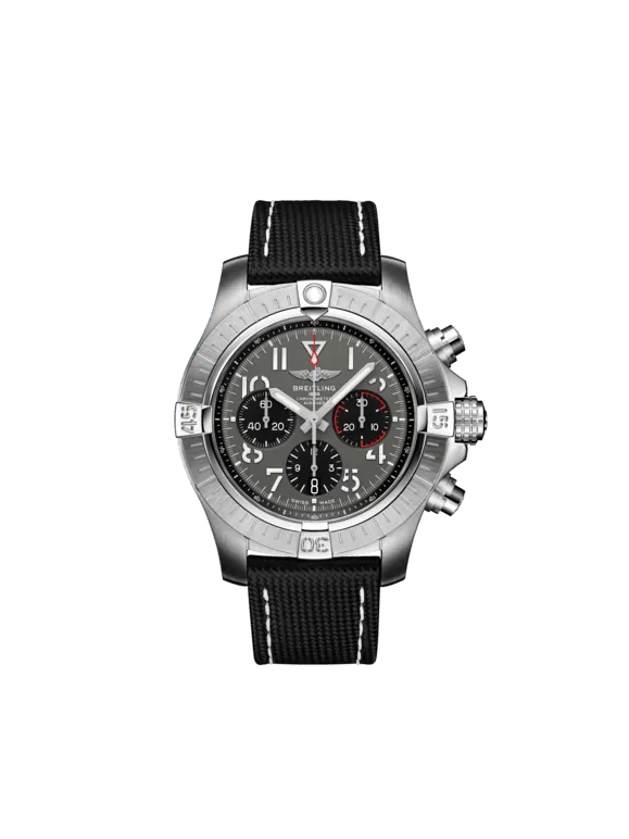 Breitling Avenger Stainless Steel 45 MM - Black Calfskin Strap - Gray Dial - AB01821A1B1X1