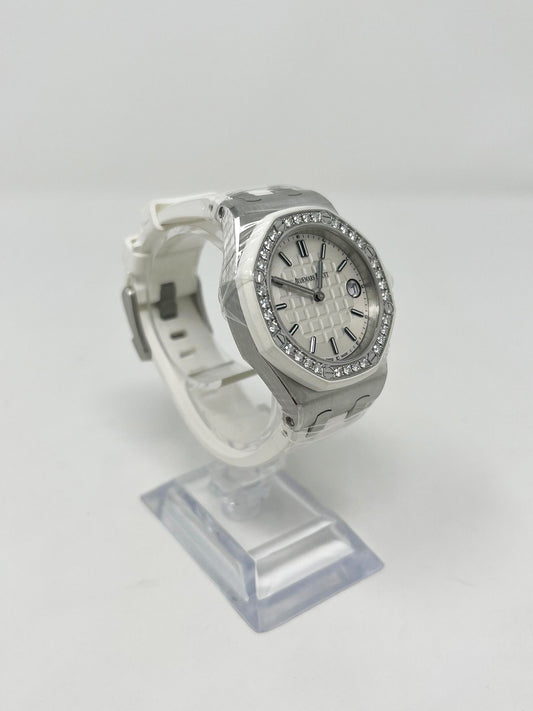 Audemars Piguet Royal Oak Offshore Quartz Stainless Steel 37 MM - White Rubber Strap - Diamond Bezel - White Dial - 67540SK.ZZ.A010CA.01
