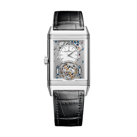 JLC - Reverso Tribute Duoface Tourbillon - 45.5 MM x 27.4 MM - Stainless Steel - Charcoal Gray/Gray Dial - Black Leather Strap - Q392845J