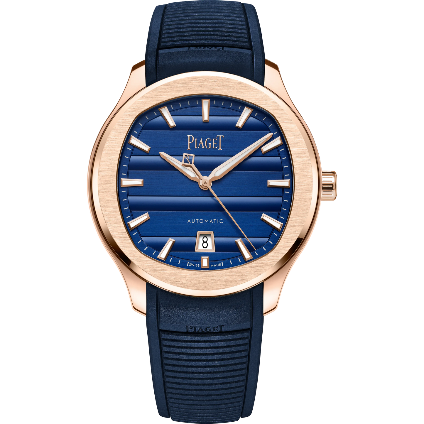Piaget Polo Signature Date - Rose Gold - 42 MM - Dark Blue Rubber Strap - Blue Dial - G0A51033