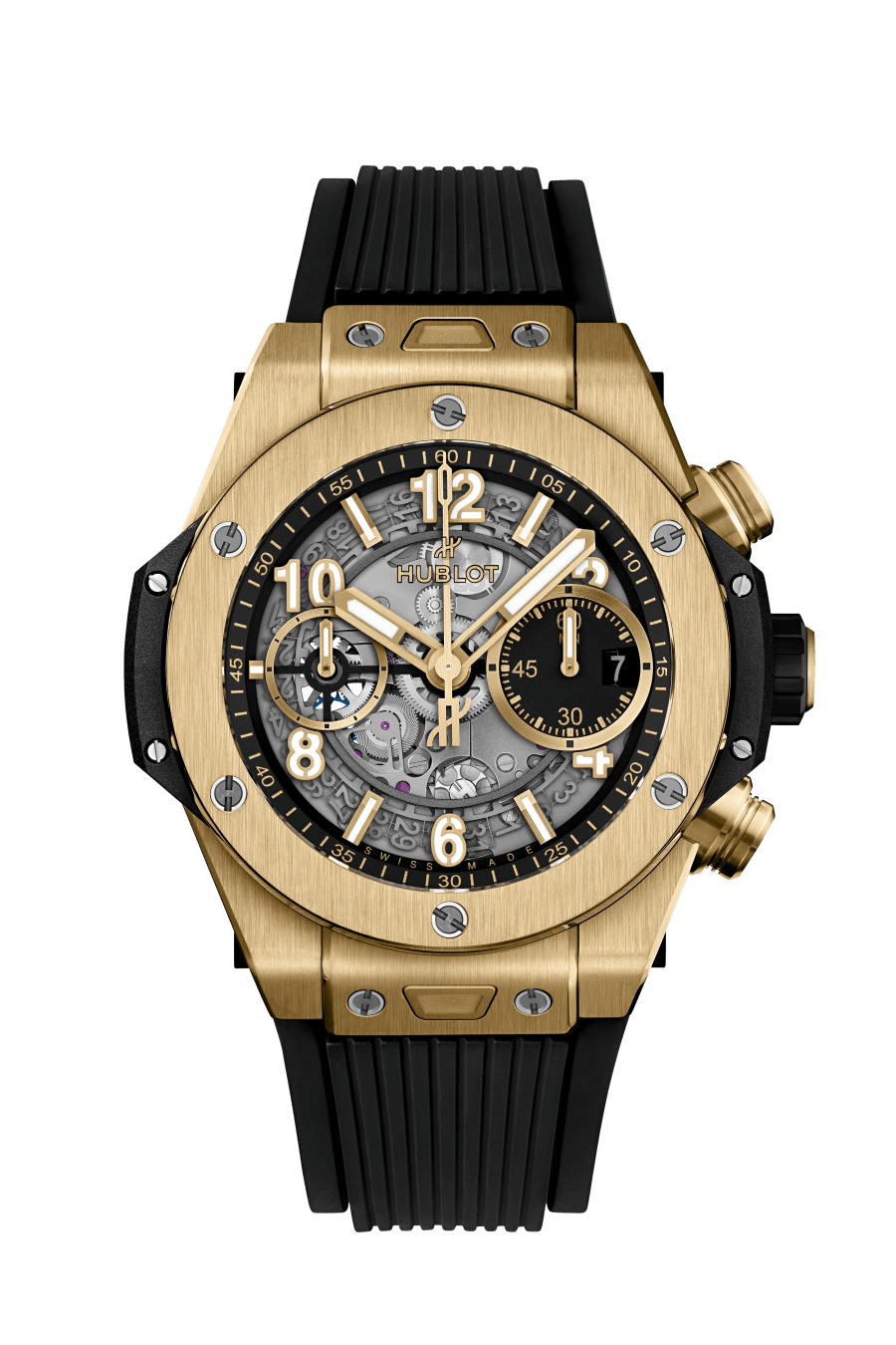 Hublot Big Bang Unico Yellow Gold 42 MM - Black Rubber Strap - Matte Black Skeleton Dial - 441.VX.1131.RX