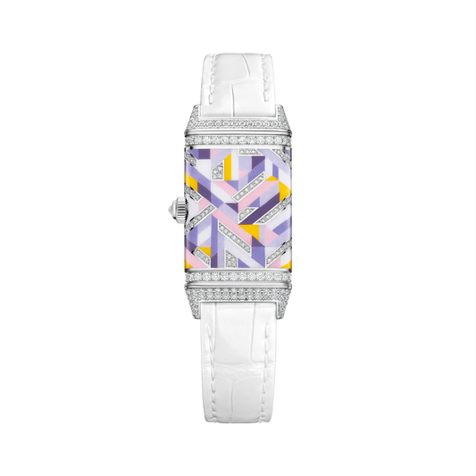 JLC - Reverso One Precious Colours - Limited Edition - 40 MM x 20 MM - White Gold - Mother-Of-Pearl Dial - Diamond-Set Case - White Leather Strap - Q3293433