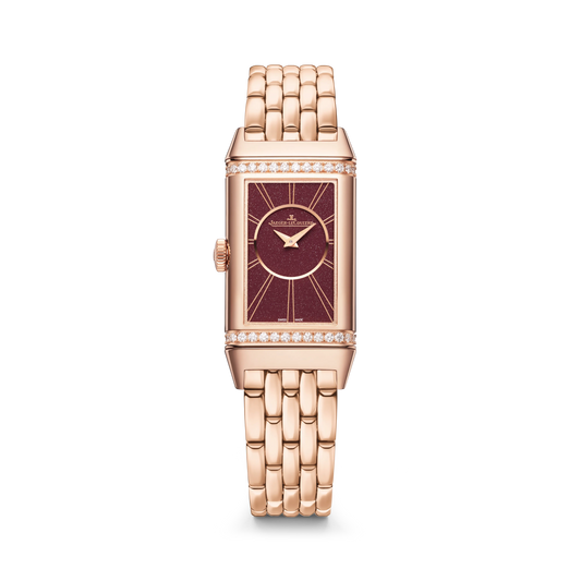 JLC - Reverso One Duetto - 40.1 MM x 20 MM - Pink Gold - Silvered-Gray/Burgundy Dial - Diamond-Set Case - Pink Gold Bracelet - Q334216J