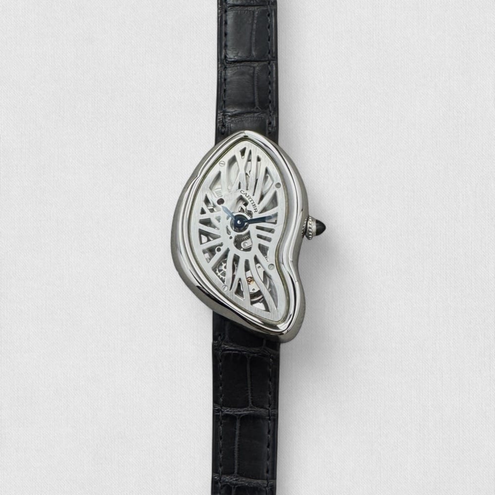 Cartier Crash Skeleton - Platinum - 45 MM x 28 MM - Black Leather Strap - Skeleton Dial - W7200001