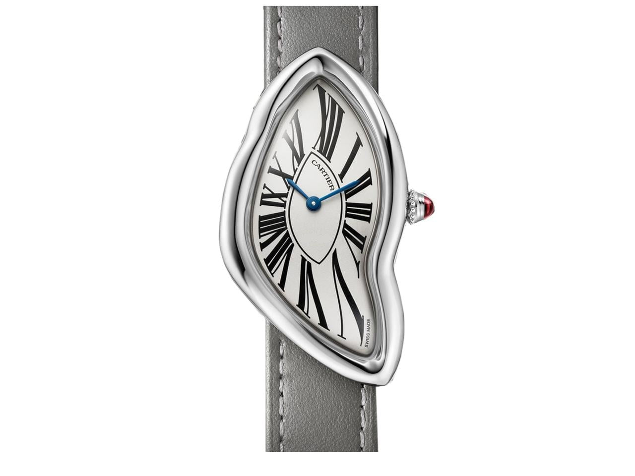 Cartier Crash Bond Street Exclusive Edition - Platinum - 38 MM x 25 MM - Gray Leather Strap - Silver Dial - WGCH0050