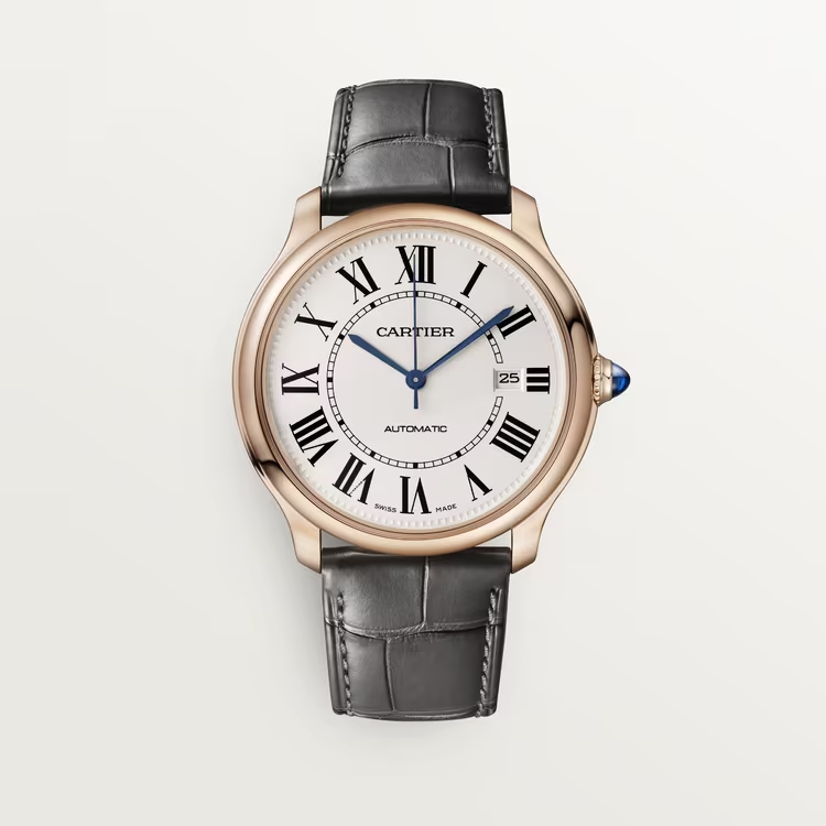 Cartier Ronde Must de Cartier Rose gold 40 MM - Semi-Matte Gray alligator Leather Strap - Silver Dial - WGRN0011