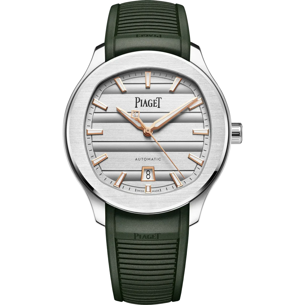 Piaget Polo Signature Date - Stainless Steel - 42 MM - Khaki Green Rubber Strap - Silver Dial - G0A51012