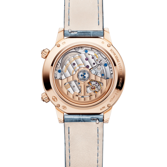 JLC - Rendez-Vous Jewellery Moon - 36 MM - Pink Gold - Blue 'Serenity' Asymmetrical Dial - Diamond Bezel - Blue Leather Strap - Q3522480