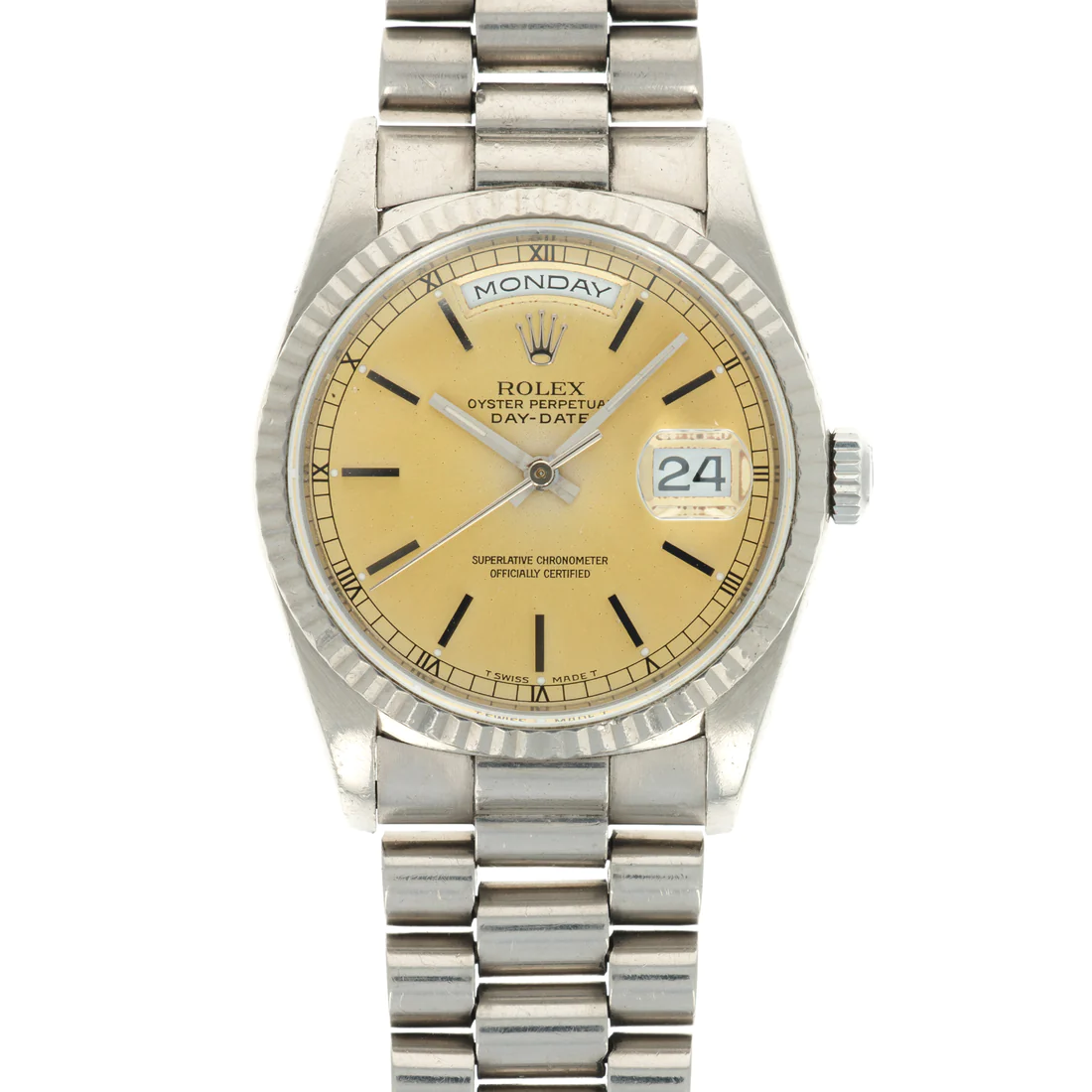 Rolex Day-Date - 36 MM - White Gold - Beige Index Dial - 18239 bgi nyc watcher nyc watches