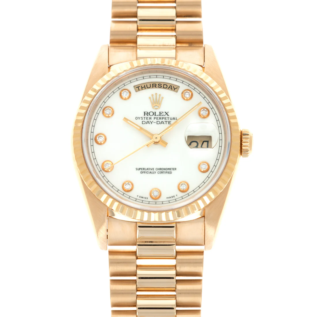 Rolex Day-Date - 36 MM - Yellow Gold - White Diamond Dial - 18238 whd nyc watcher nyc watches