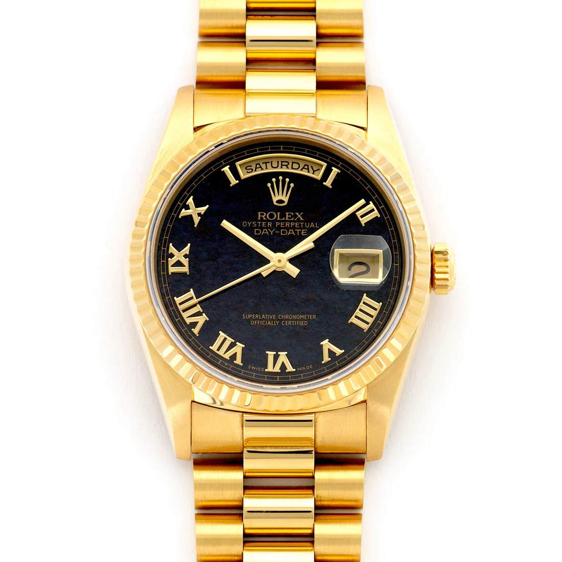 Rolex Day-Date - 36 MM - Yellow Gold - Black Roman Dial - 18238 bkr nyc watcher nyc watches