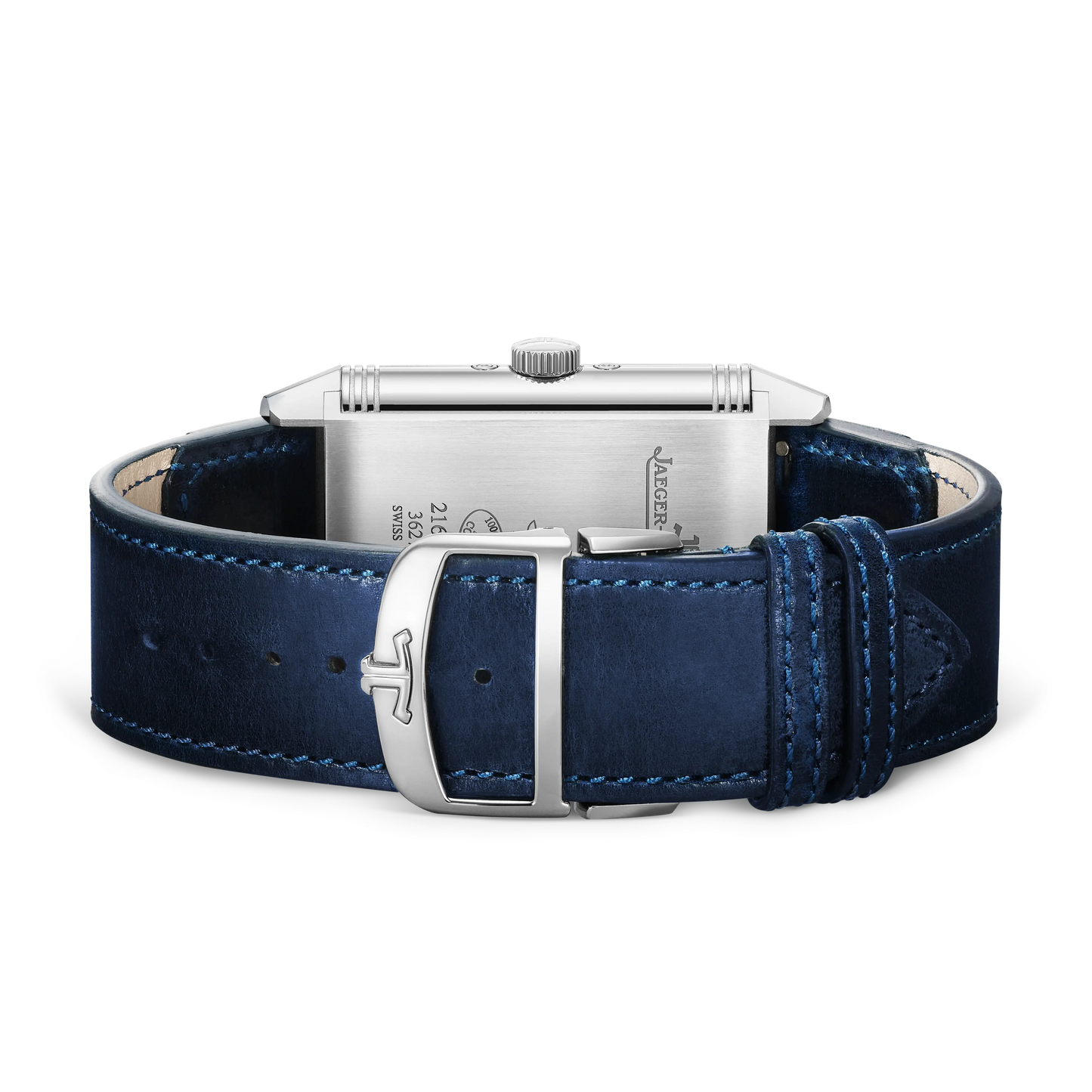 JLC - Reverso Tribute Duoface Calendar - 49.4 MM x 29.9 MM - Stainless Steel - Silvered-Gray/Blue Dial - Blue Leather/Canvas Strap - Q3918420