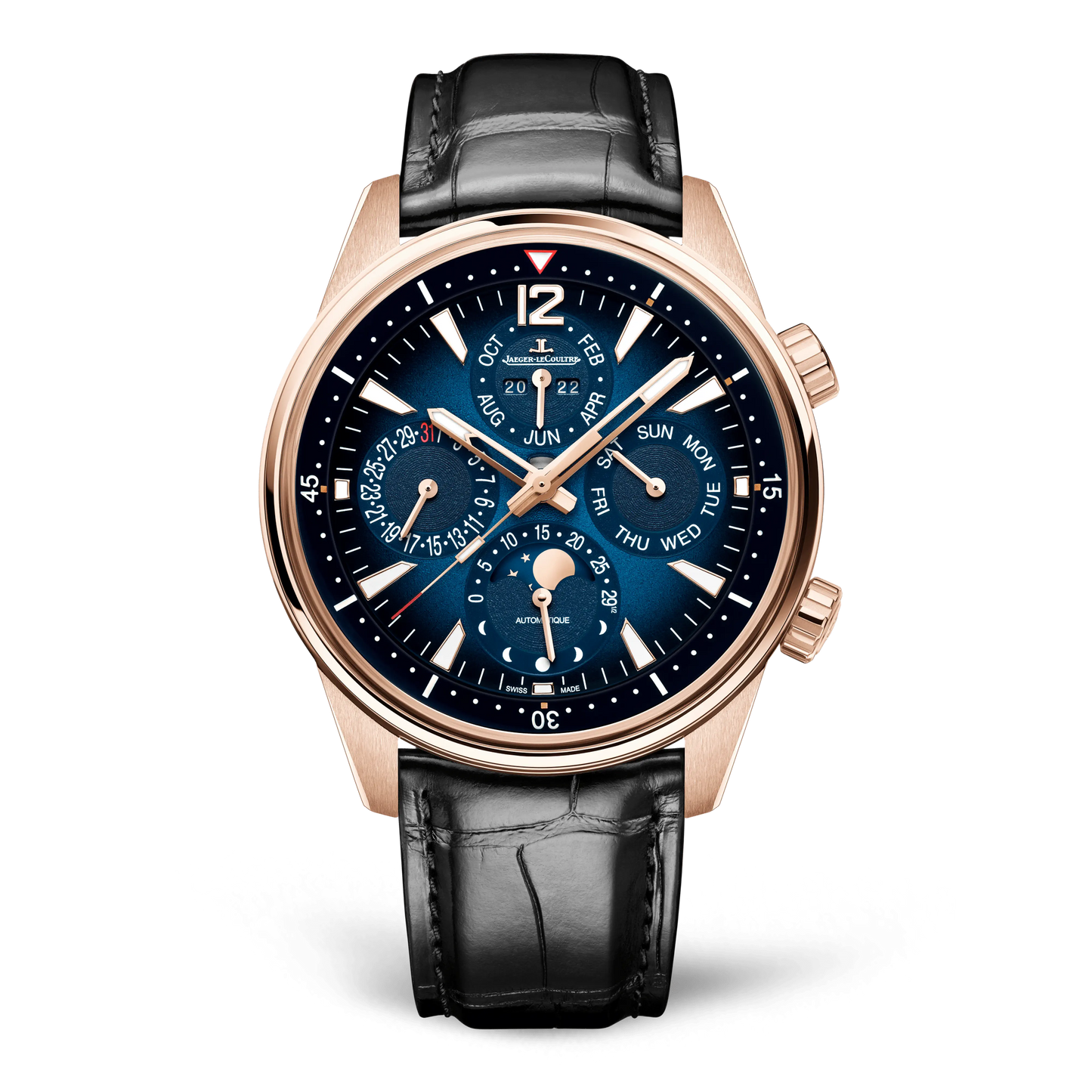 JLC - Polaris Perpetual Calendar - 42 MM - Pink Gold - Ocean Blue Dial - Blue Rubber Strap - Q9082681