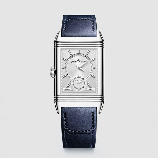 JLC - Reverso Tribute Duoface Small Seconds - 47 MM x 28.3 MM - Stainless Steel - Blue/Silvered Dial - Blue Strap - JLC Q3988481