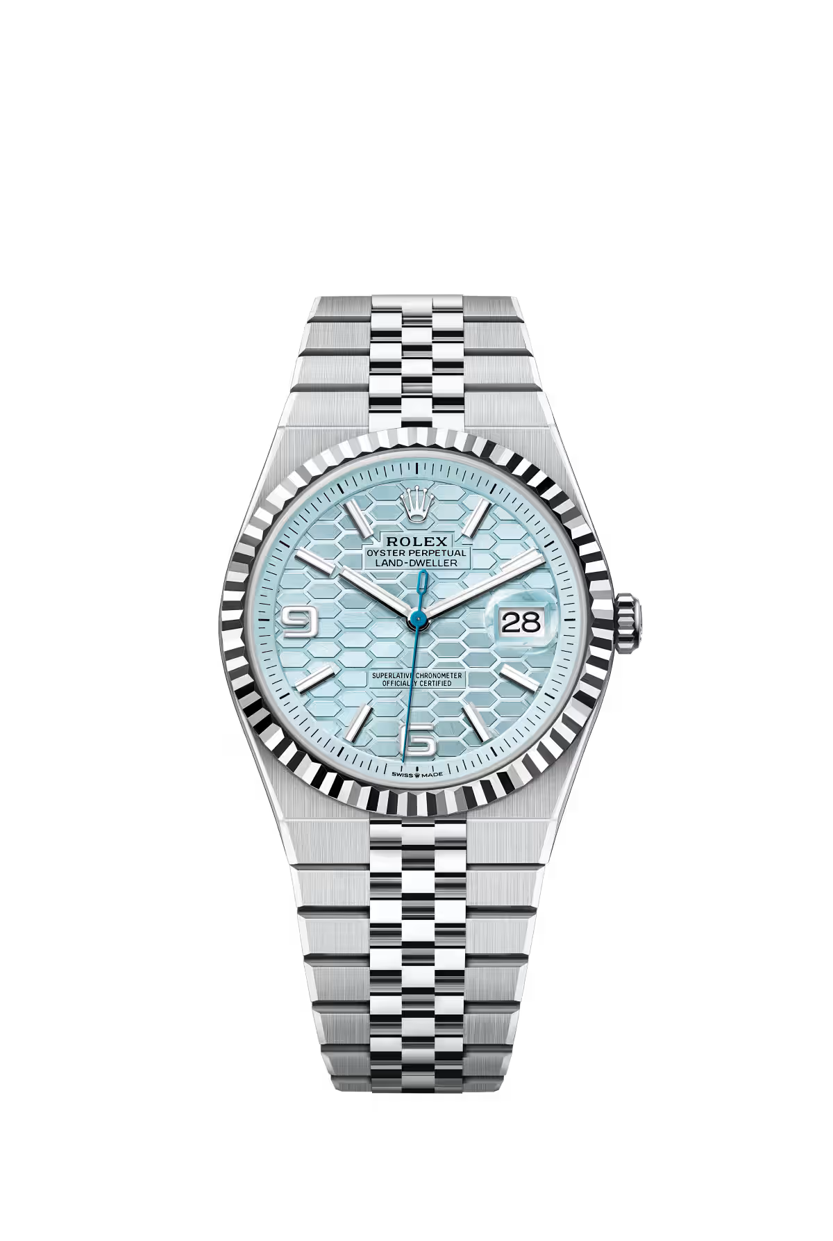 Rolex Land-Dweller - 40 MM - Stainless Steel and Platinum - Honeycomb Motif Ice Blue Dial - Fluted Bezel - Jubilee Bracelet - 127336-0001