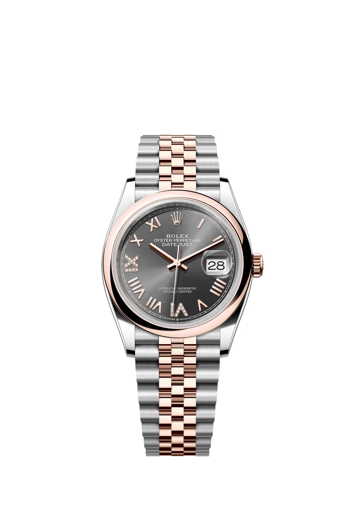 Rolex Stainless Steel And Pink Gold Datejust - 36 MM - Jubilee Bracelet - Domed Bezel - Slate Diamond-Set Dial - 126201-0047