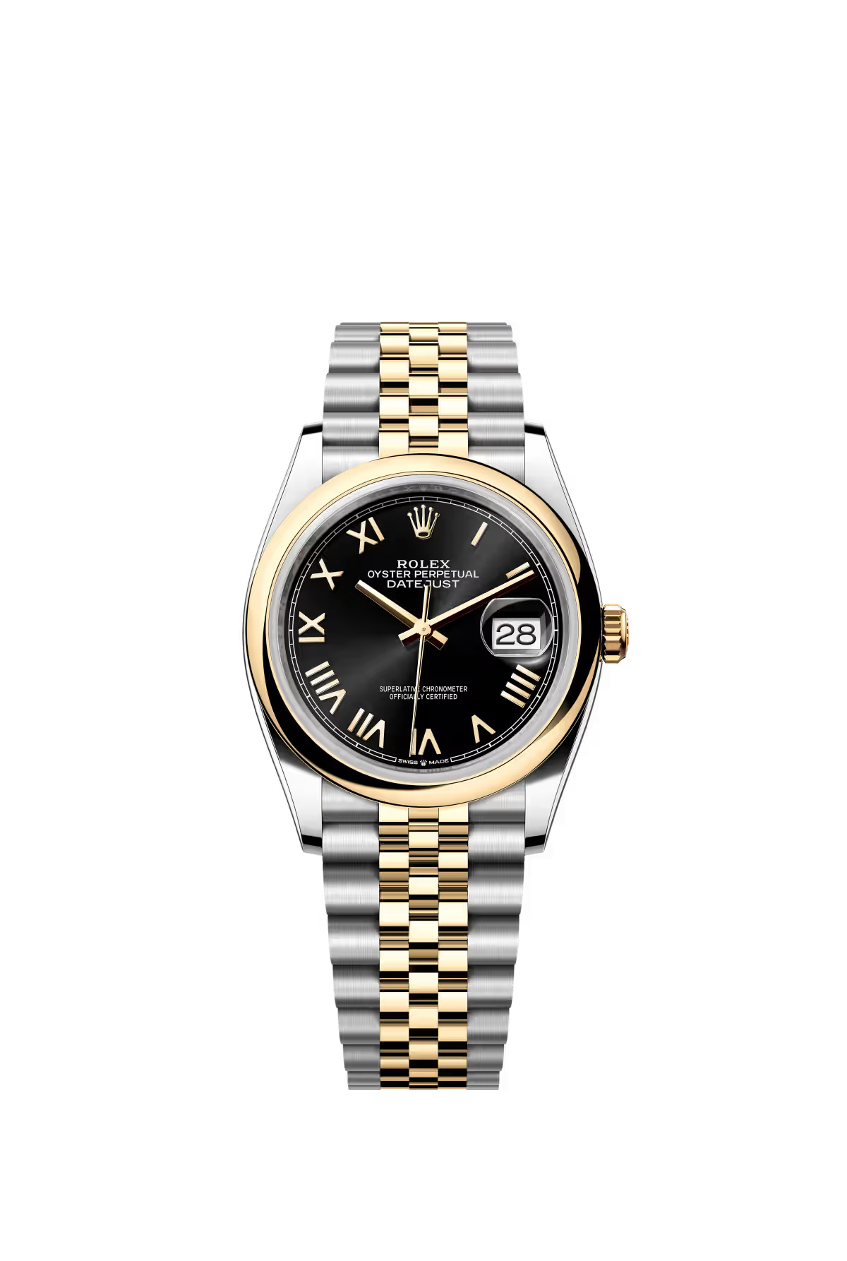 Rolex Stainless Steel And Yellow Gold Datejust - 36 MM - Jubilee Bracelet - Domed Bezel - Black Roman Dial - 126203-0055