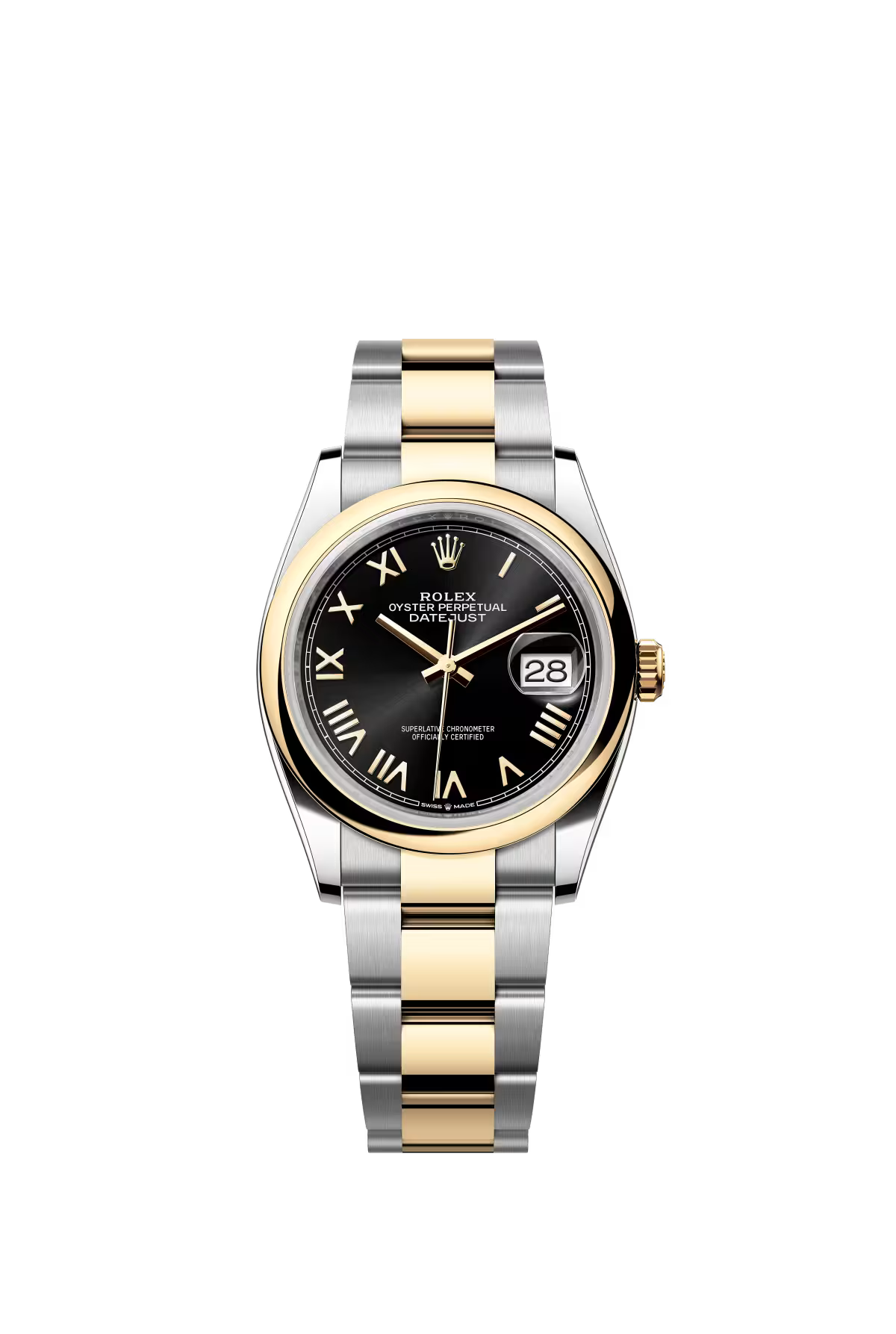 Rolex Stainless Steel And Yellow Gold Datejust - 36 MM - Oyster Bracelet - Domed Bezel - Black Roman Dial - 126203-0056