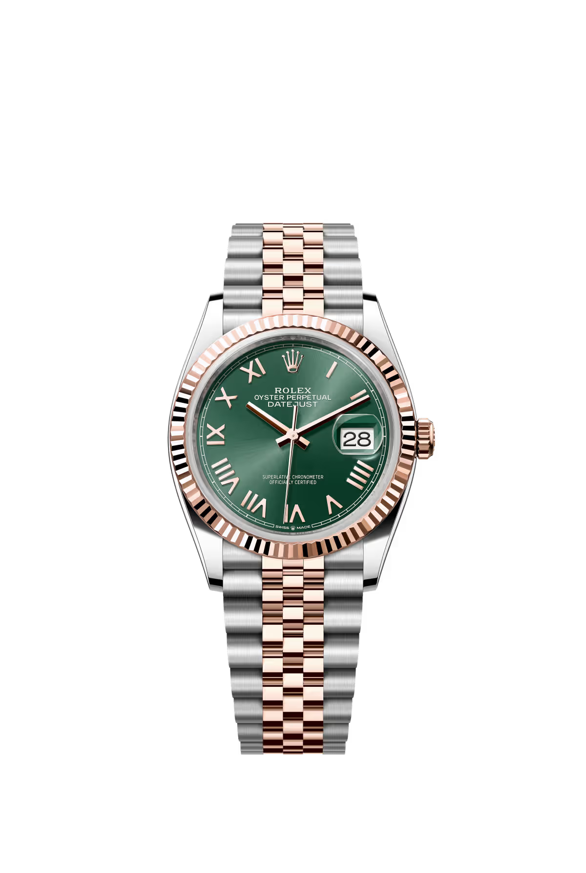 Rolex Stainless Steel And Pink Gold Datejust - 36 MM - Jubilee Bracelet - Fluted Bezel - Mint Green Roman Dial - 126231-0051