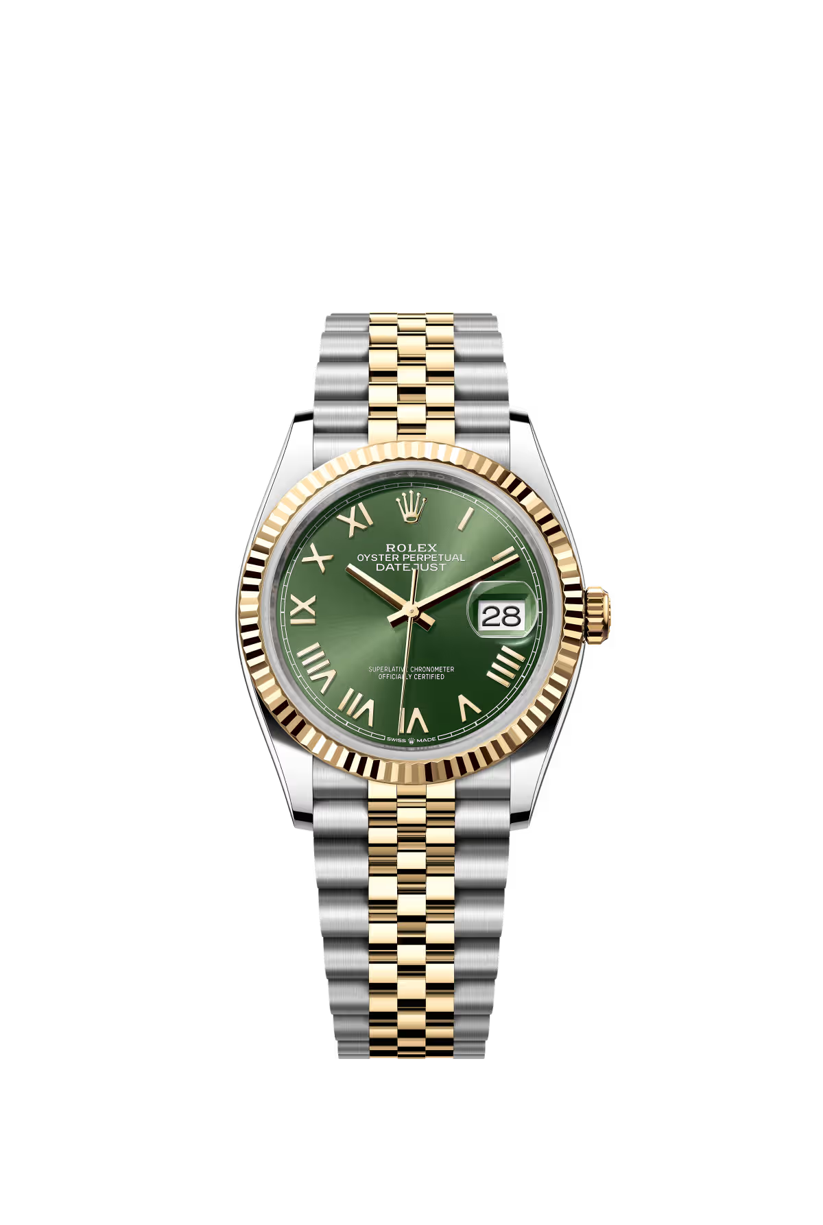 Rolex Stainless Steel And Yellow Gold Datejust - 36 MM - Jubilee Bracelet - Fluted Bezel - Olive Green Roman Dial - 126233-0053