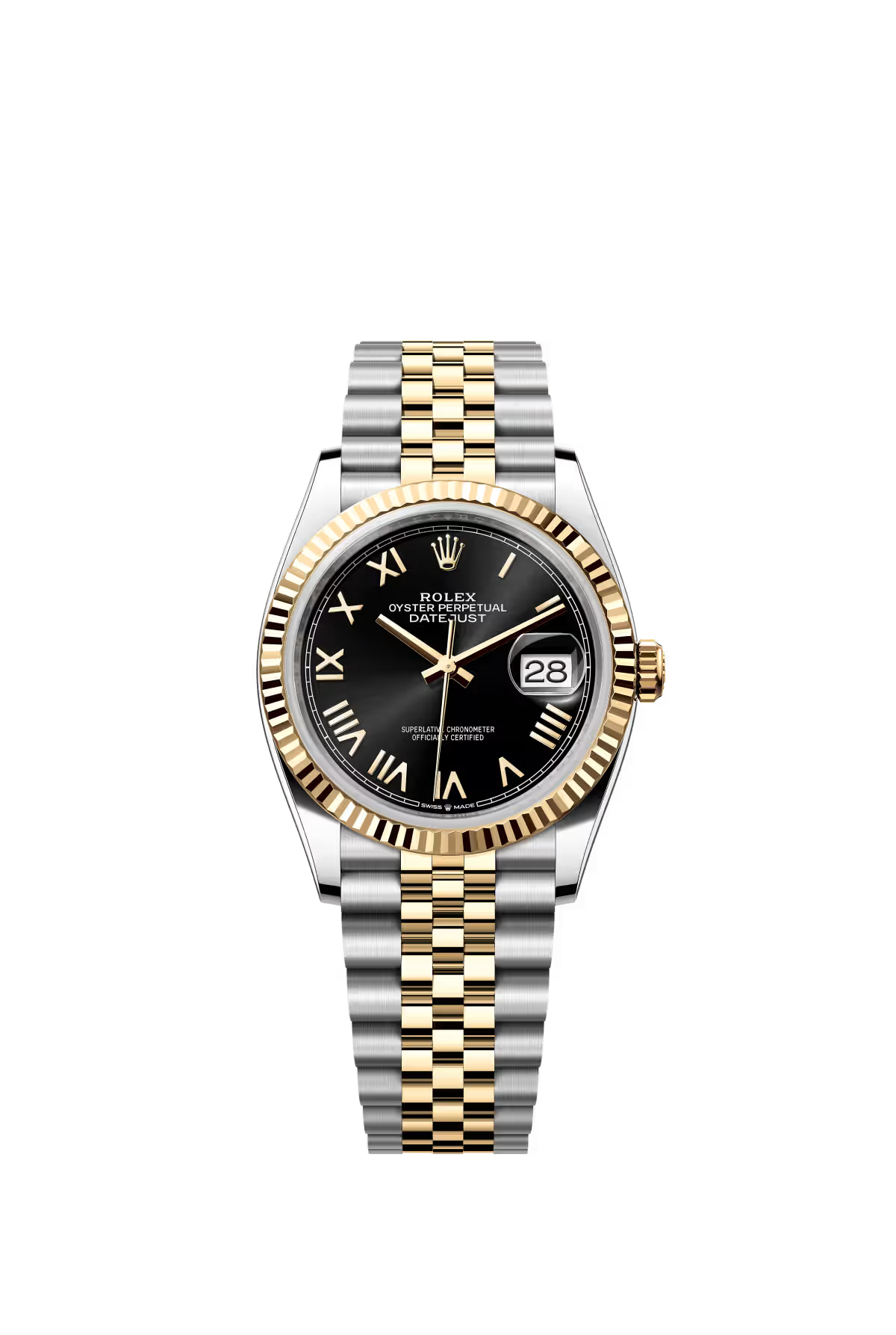 Rolex Stainless Steel And Yellow Gold Datejust - 36 MM - Jubilee Bracelet - Fluted Bezel - Black Roman Dial - 126233-0055