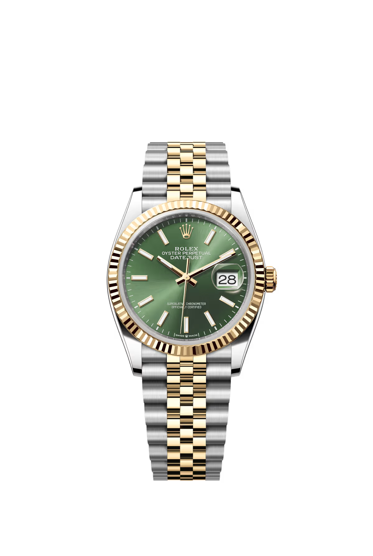 Rolex Stainless Steel And Yellow Gold Datejust - 36 MM - Jubilee Bracelet - Fluted Bezel - Olive Green Index Dial - 126233-0057