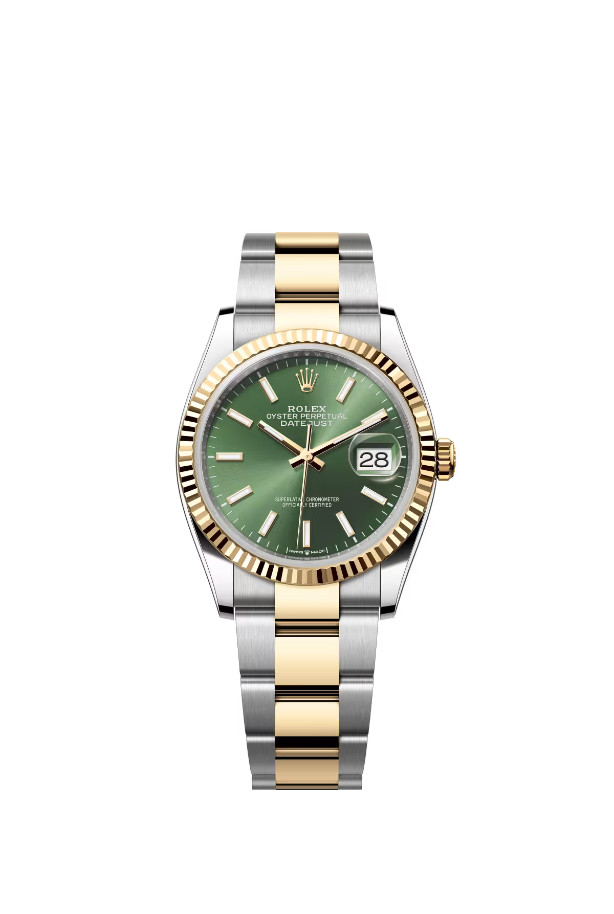 Rolex Stainless Steel And Yellow Gold Datejust - 36 MM - Oyster Bracelet - Fluted Bezel - Olive Green Index Dial - 126233-0058