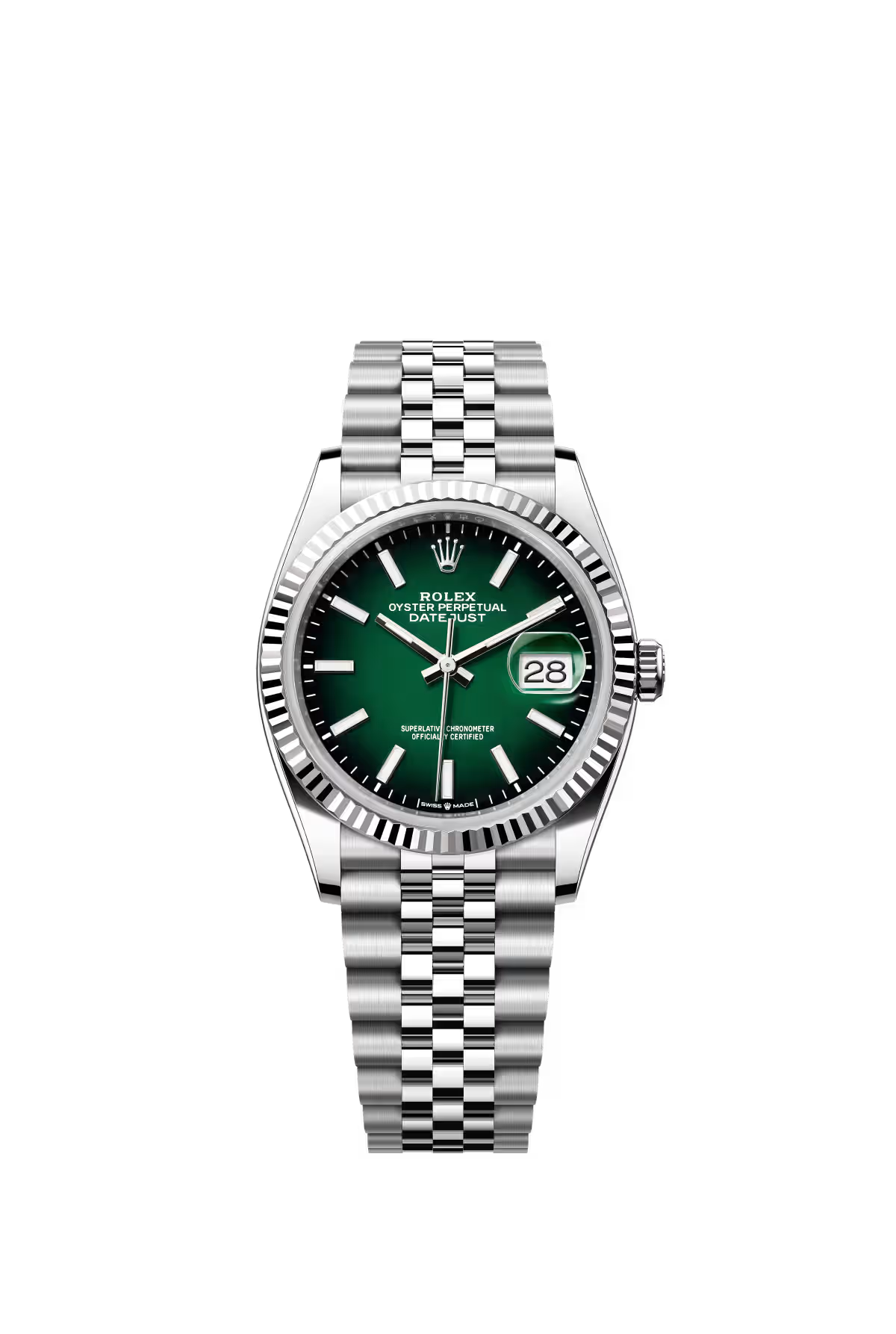 Rolex Stainless Steel And White Gold Datejust - 36 MM - Jubilee Bracelet - Fluted Bezel - Green Ombré Dial - 126234-0059